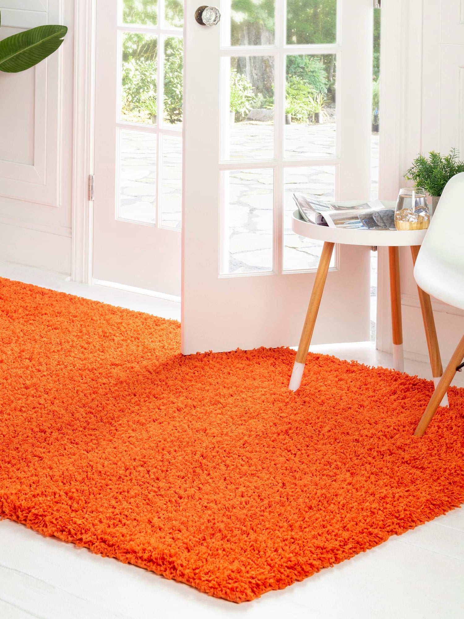 Tiger Orange 4' 1 x 6' 1 Solid Shag Rectangle Area Rug Thick Soft Touch Fluffy & Plush Shaggy Pile Durable Minimalist Carpet for Classic Interior Design for Sale at Rug Engine