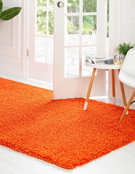 Tiger Orange 6' 1 x 9' Solid Shag Rectangle Area Rug Thick Soft Touch Fluffy & Plush Shaggy Pile Durable Minimalist Carpet for Classic Interior Design for Sale at Rug Engine