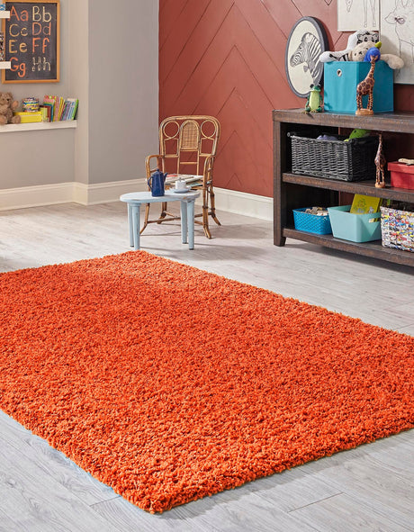 Tiger Orange 6' 1 x 9' Solid Shag Rectangle Area Rug Thick Soft Touch Fluffy & Plush Shaggy Pile Durable Minimalist Carpet for Classic Interior Design for Sale at Rug Engine