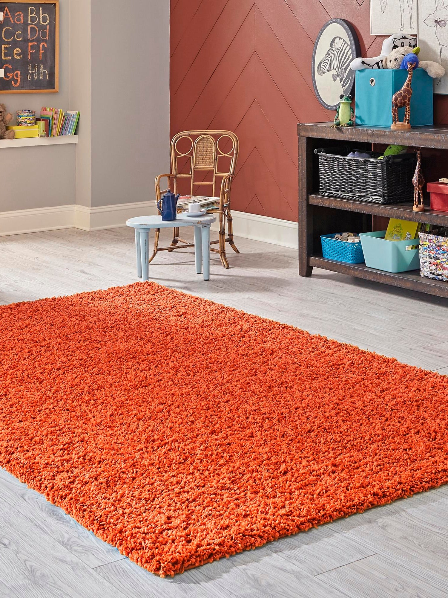 Tiger Orange 10' x 13' 1 Solid Shag Rectangle Area Rug Thick Soft Touch Fluffy & Plush Shaggy Pile Durable Minimalist Carpet for Classic Interior Design for Sale at Rug Engine