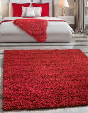 Cherry Red 7' 10 x 7' 10 Solid Shag Square Area Rug Thick Soft Touch Fluffy & Plush Shaggy Pile