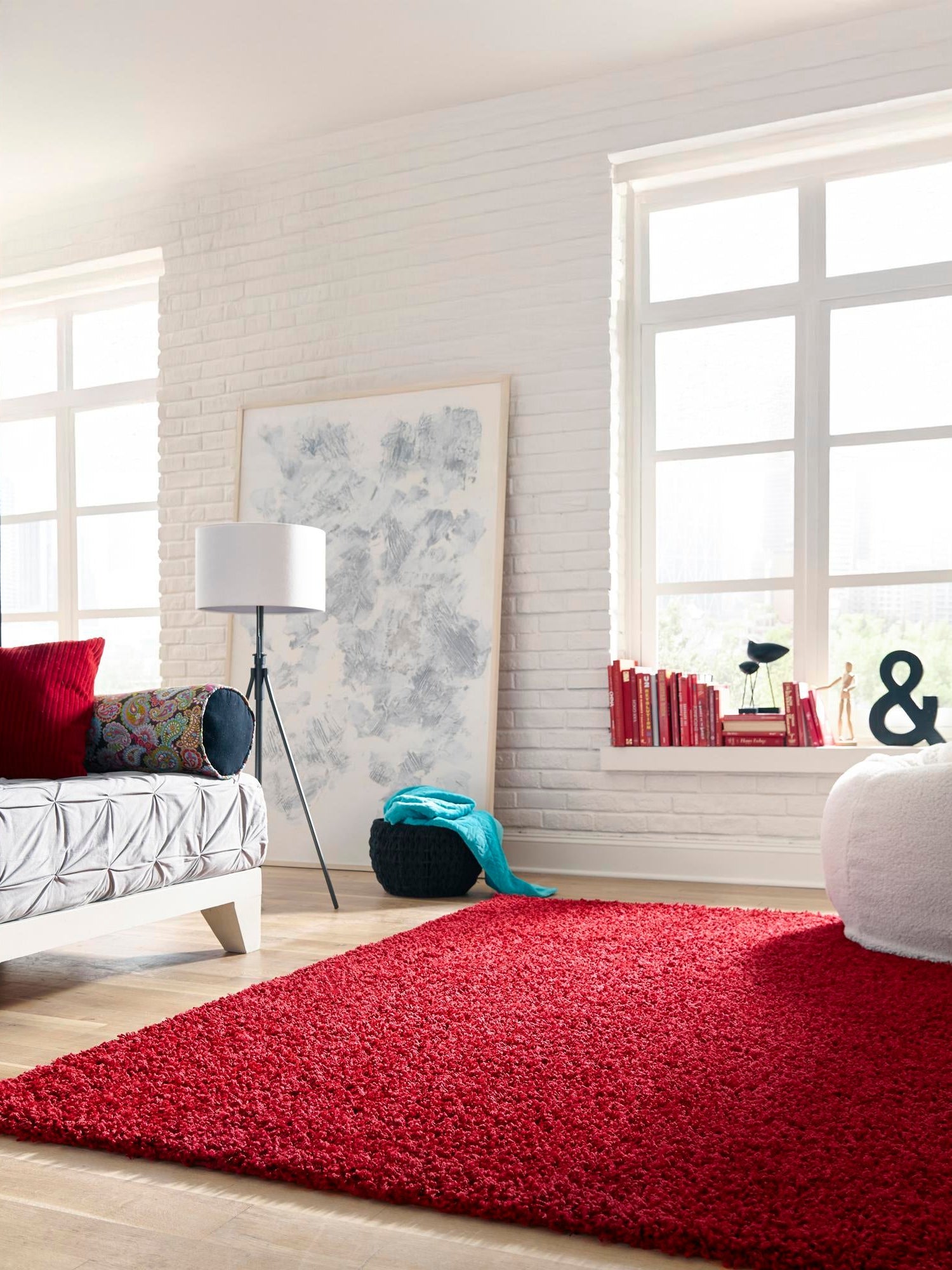 Cherry Red 4' 1 x 6' 1 Solid Shag Rectangle Area Rug Thick Soft Touch Fluffy & Plush Shaggy Pile Durable Minimalist Carpet for Classic Interior Design for Sale at Rug Engine