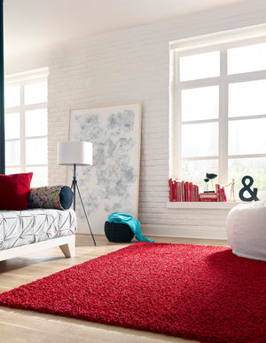 Cherry Red 5' 1 x 8' Solid Shag Rectangle Rug
