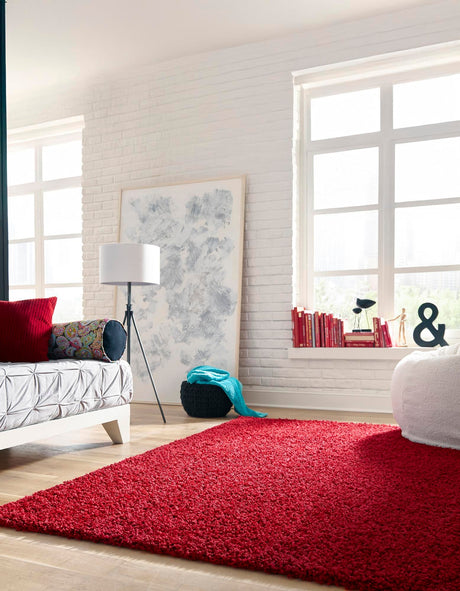 Cherry Red 3' 1 x 5' 3 Solid Shag Rectangle Area Rug Thick Soft Touch Fluffy & Plush Shaggy Pile Durable Minimalist Carpet for Classic Interior Design for Sale at Rug Engine