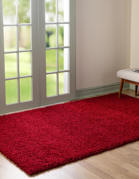 Cherry Red 6' 1 x 9' Solid Shag Rectangle Area Rug Thick Soft Touch Fluffy & Plush Shaggy Pile Durable Minimalist Carpet for Classic Interior Design for Sale at Rug Engine