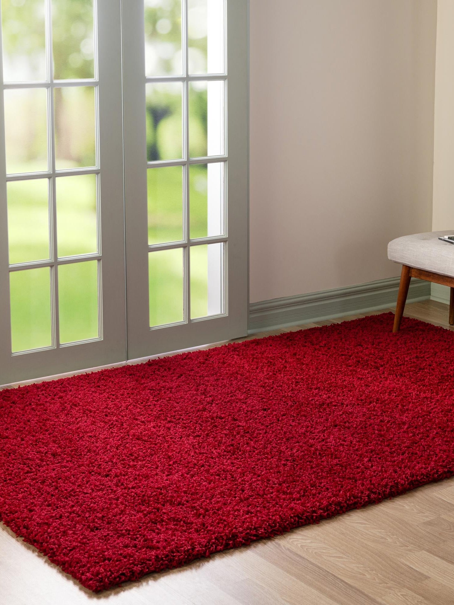 Cherry Red 9' x 12' Solid Shag Rectangle Area Rug Thick Soft Touch Fluffy & Plush Shaggy Pile Durable Minimalist Carpet for Classic Interior Design for Sale at Rug Engine