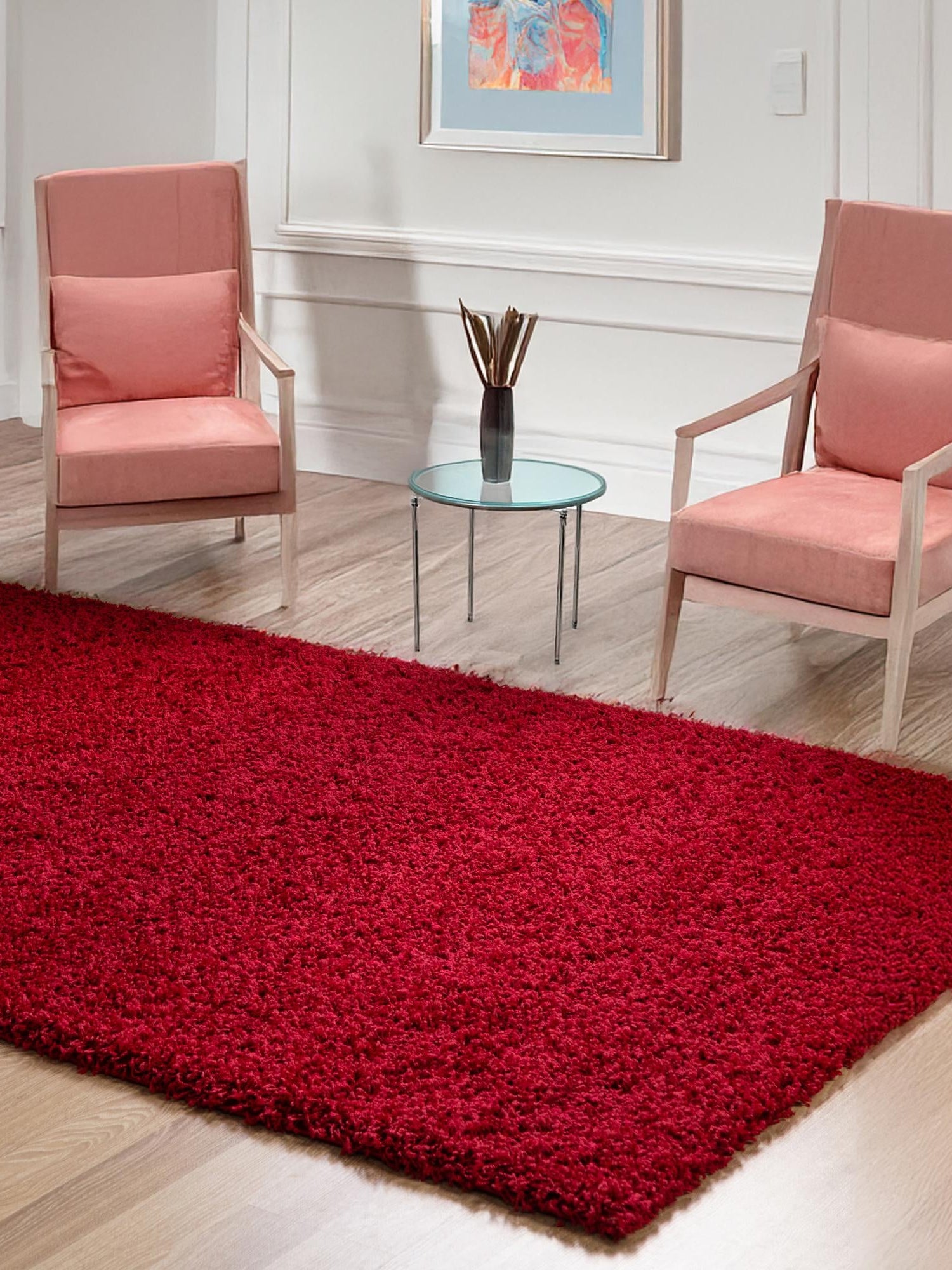 Cherry Red 7' 1 x 10' Solid Shag Rectangle Area Rug Thick Soft Touch Fluffy & Plush Shaggy Pile Durable Minimalist Carpet for Classic Interior Design for Sale at Rug Engine