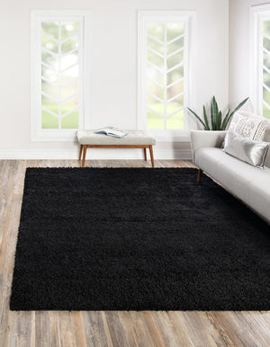 Jet Black 7' 10 x 7' 10 Solid Shag Square Area Rug Thick Soft Touch Fluffy & Plush Shaggy Pile