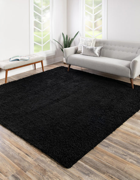 Jet Black 7' 10 x 7' 10 Solid Shag Square Area Rug Thick Soft Touch Fluffy & Plush Shaggy Pile Durable Minimalist Carpet for Classic Interior Design for Sale at Rug Engine