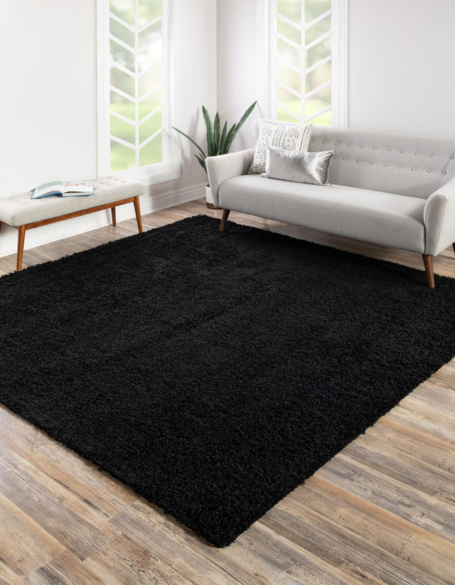 Jet Black 7' 10 x 7' 10 Solid Shag Square Area Rug Thick Soft Touch Fluffy & Plush Shaggy Pile