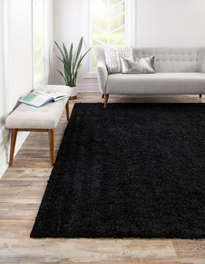 Jet Black 7' 10 x 7' 10 Solid Shag Square Area Rug Thick Soft Touch Fluffy & Plush Shaggy Pile