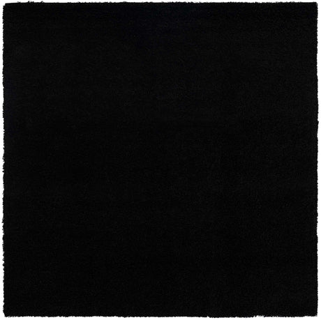 Jet Black 7' 10 x 7' 10 Solid Shag Square Area Rug Thick Soft Touch Fluffy & Plush Shaggy Pile