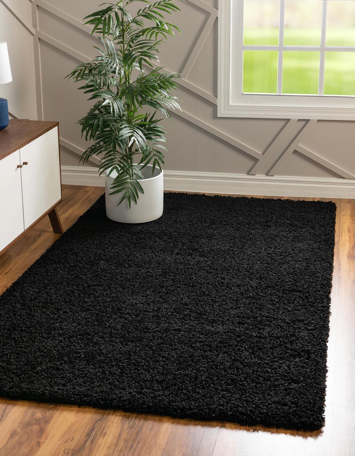 Jet Black 3' 1 x 5' 3 Solid Shag Rectangle Area Rug Thick Soft Touch Fluffy & Plush Shaggy Pile Durable Minimalist Carpet for Classic Interior Design for Sale at Rug Engine