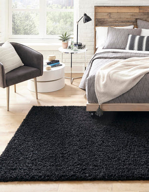 Jet Black 5' 1 x 8' Solid Shag Rectangle Rug