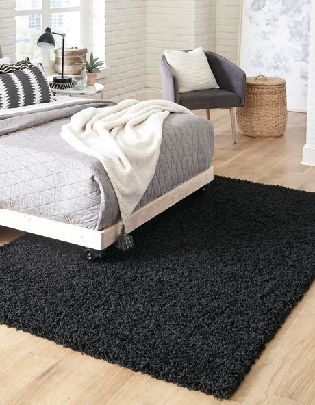 Jet Black 5' 3 x 8' Solid Shag Rectangle Area Rug Thick Soft Touch Fluffy & Plush Shaggy Pile Discounted Clearance Final Sale