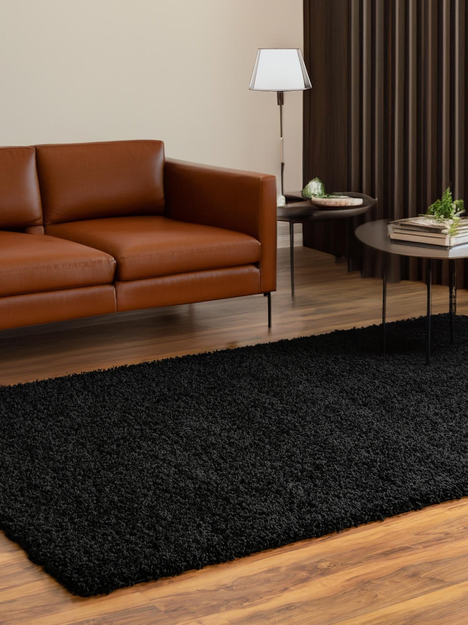 Jet Black 7' 1 x 10' Solid Shag Rectangle Area Rug Thick Soft Touch Fluffy & Plush Shaggy Pile Durable Minimalist Carpet for Classic Interior Design for Sale at Rug Engine