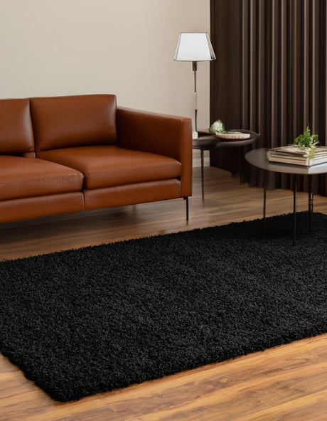 Jet Black 7' 10 x 10' Solid Shag Rectangle Area Rug Thick Soft Touch Fluffy & Plush Shaggy Pile Discounted Clearance Final Sale Durable Minimalist Carpet for Classic Interior Design for Sale at Rug Engine