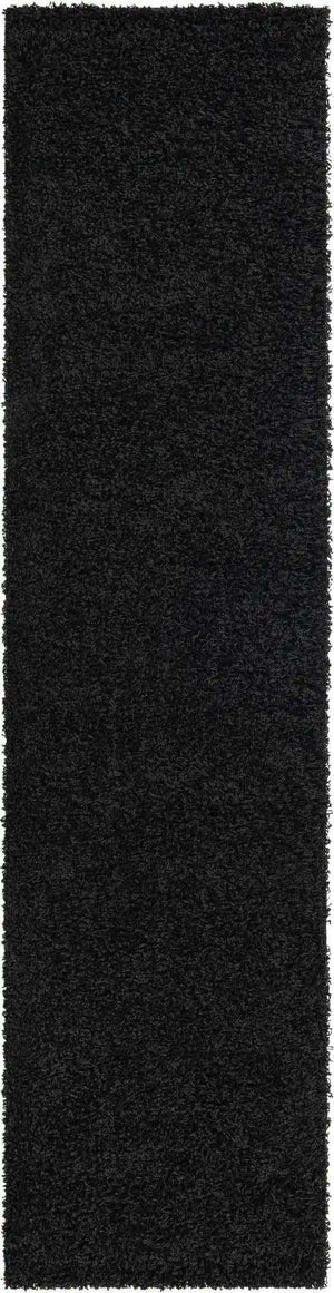 Jet Black 2' 7 x 10' Solid Shag Runner Area Rug Thick Soft Touch Fluffy & Plush Shaggy Pile