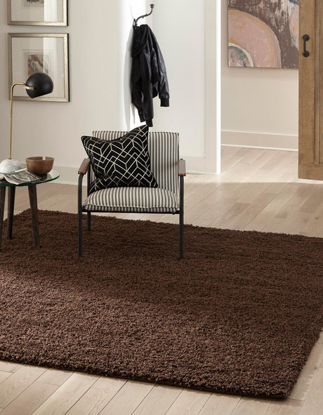 Chocolate Brown 7' 10 x 7' 10 Solid Shag Square Area Rug Thick Soft Touch Fluffy & Plush Shaggy Pile