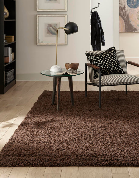 Chocolate Brown 7' 10 x 7' 10 Solid Shag Square Area Rug Thick Soft Touch Fluffy & Plush Shaggy Pile Durable Minimalist Carpet for Classic Interior Design for Sale at Rug Engine