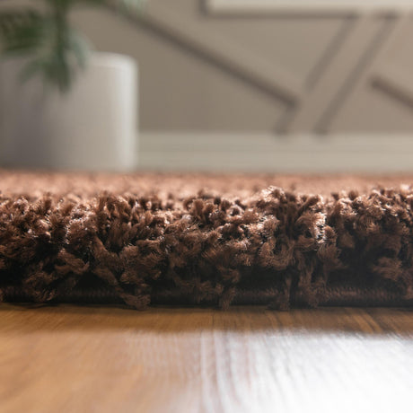 Chocolate Brown 7' 10 x 7' 10 Solid Shag Square Area Rug Thick Soft Touch Fluffy & Plush Shaggy Pile Durable Minimalist Carpet for Classic Interior Design for Sale at Rug Engine