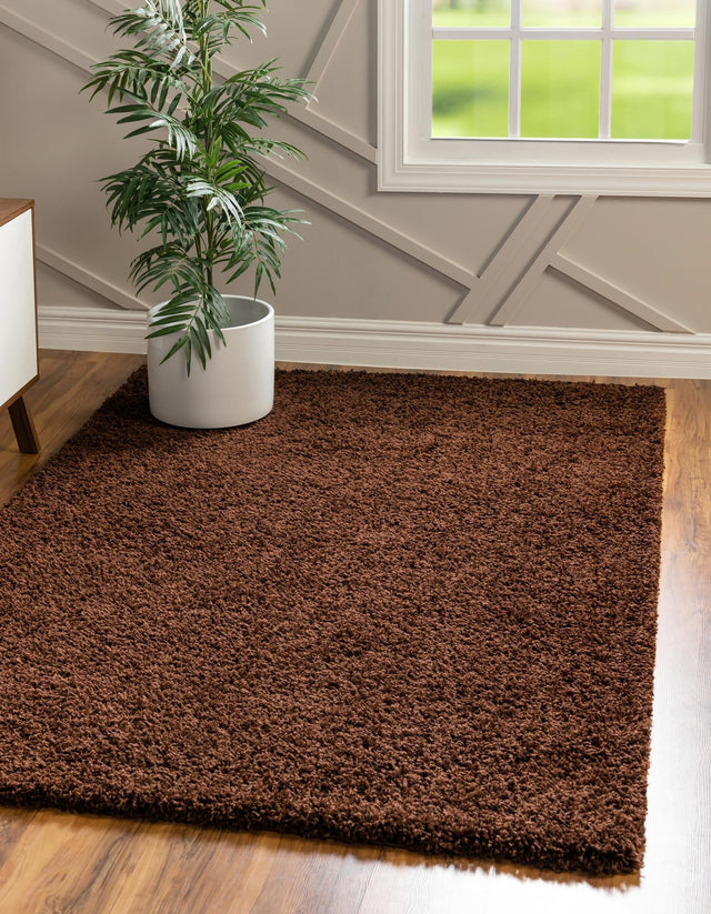 Chocolate Brown 1' x 1' Solid Shag Sample Area Rug Thick Soft Touch Fluffy & Plush Shaggy Pile