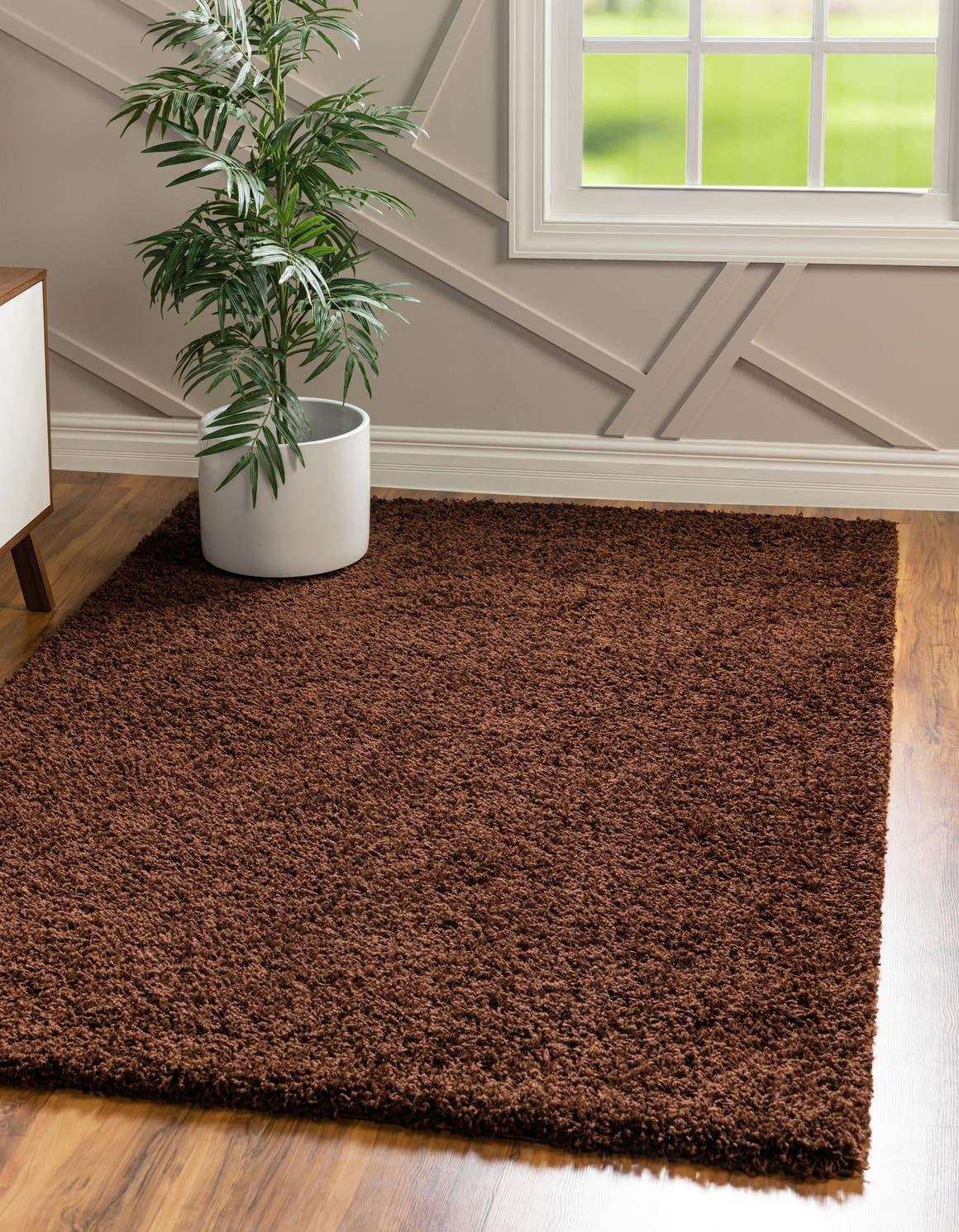 Chocolate Brown 5' 3 x 8' Solid Shag Rectangle Area Rug Thick Soft Touch Fluffy & Plush Shaggy Pile Durable Minimalist Carpet for Classic Interior Design for Sale at Rug Engine