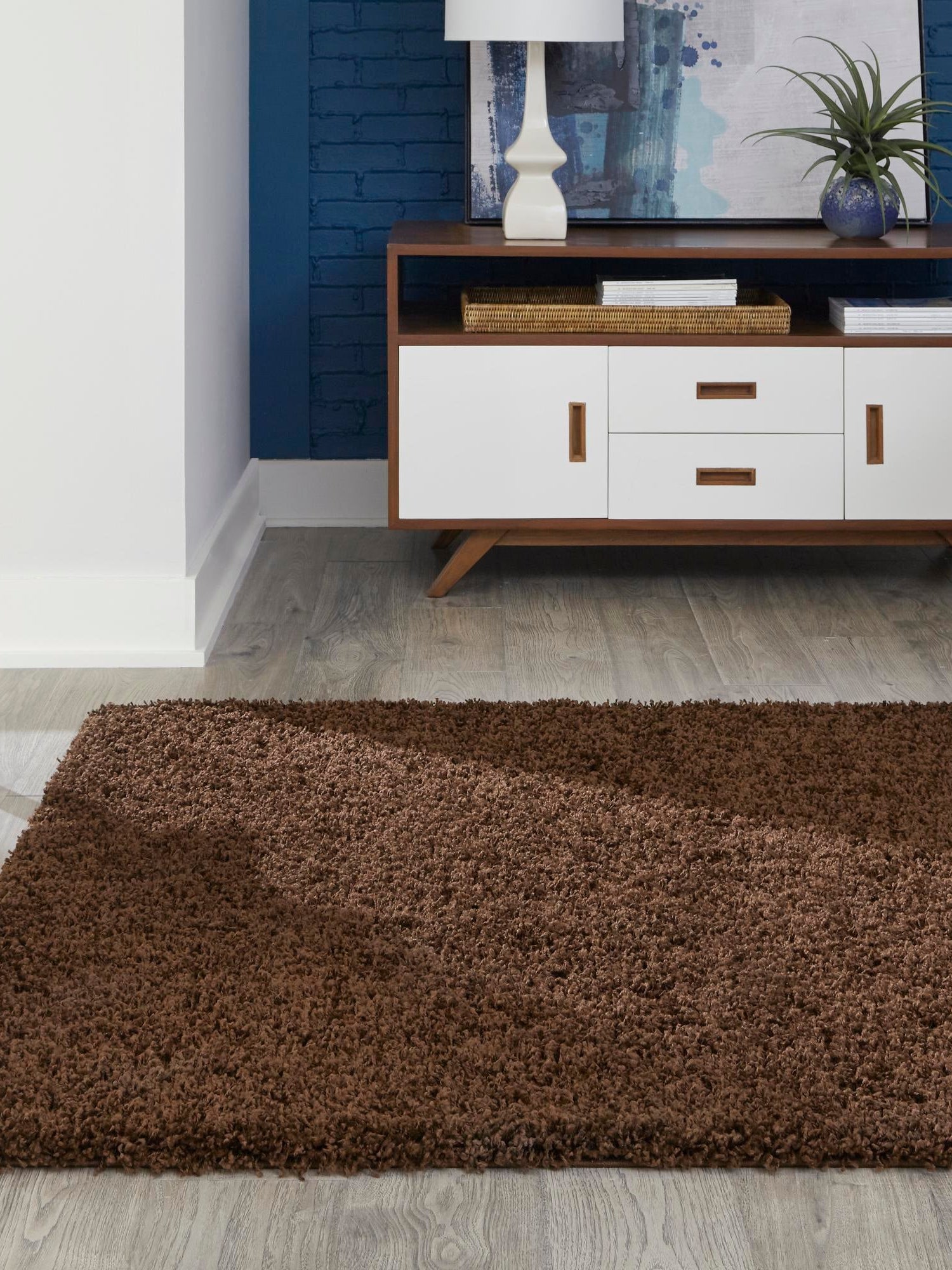 Chocolate Brown 5' 3 x 8' Solid Shag Rectangle Area Rug Thick Soft Touch Fluffy & Plush Shaggy Pile Durable Minimalist Carpet for Classic Interior Design for Sale at Rug Engine