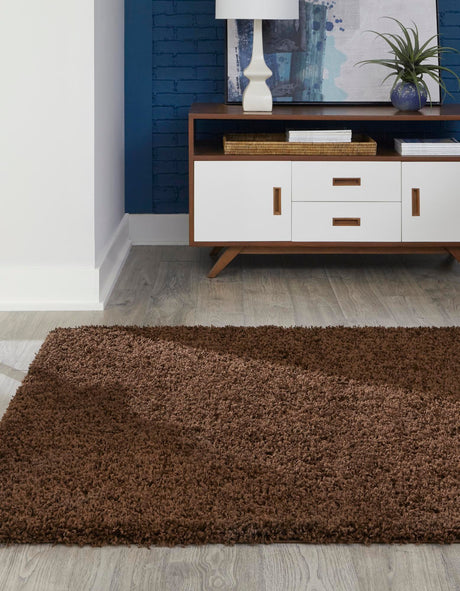 Chocolate Brown 5' 3 x 8' Solid Shag Rectangle Area Rug Thick Soft Touch Fluffy & Plush Shaggy Pile Durable Minimalist Carpet for Classic Interior Design for Sale at Rug Engine