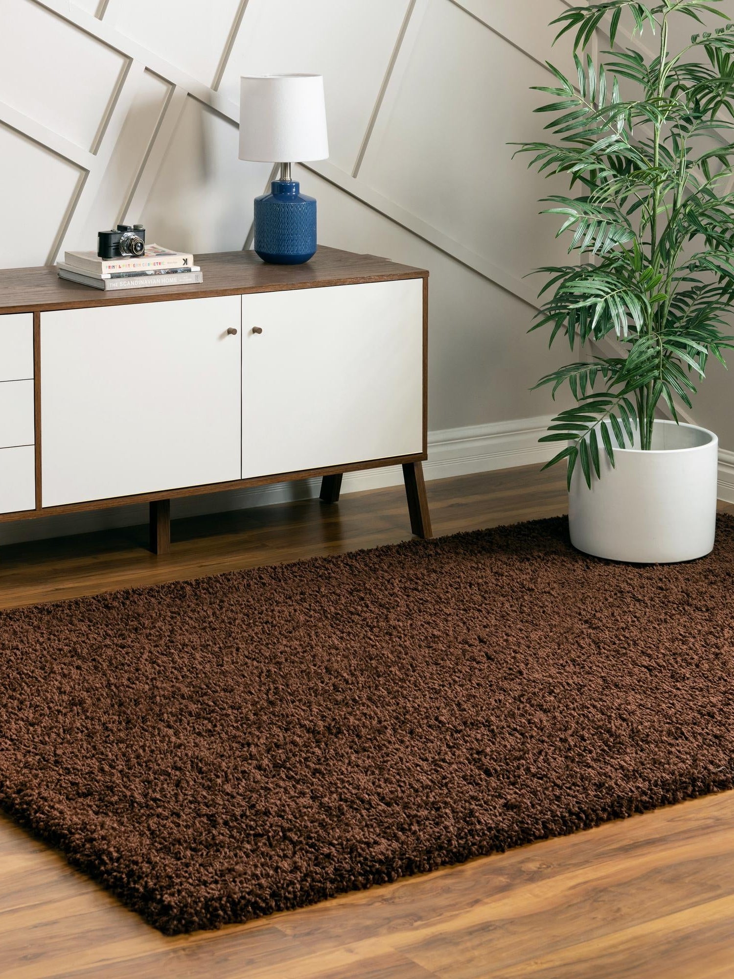 Chocolate Brown 4' 1 x 6' 1 Solid Shag Rectangle Area Rug Thick Soft Touch Fluffy & Plush Shaggy Pile Durable Minimalist Carpet for Classic Interior Design for Sale at Rug Engine