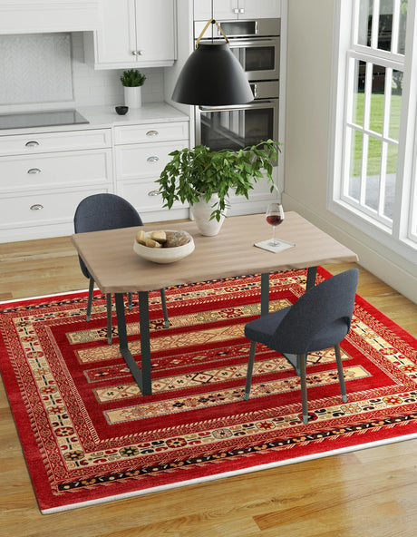 Rust Red 6' 1 x 6' 1 Fars Square Area Rug 100% Polypropylene Unique Traditional Carpet for Classical Living, Dining Room & Office Spaces for Sale at Rug Engine