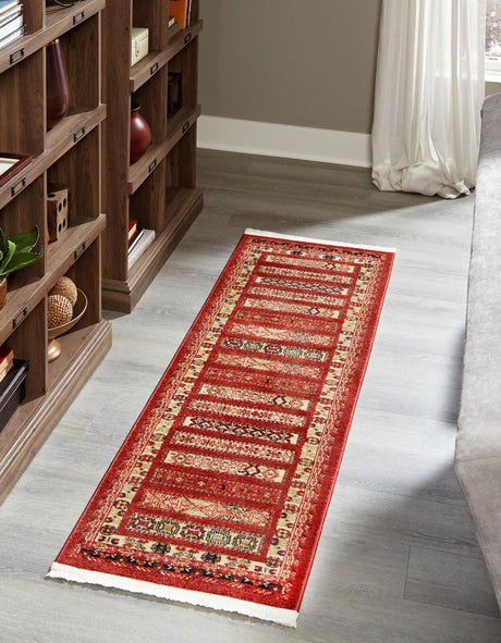 Rust Red 2' 7 x 19' 8 Fars Runner Area Rug 100% Polypropylene Unique Traditional Carpet for Classical Living, Dining Room & Office Spaces for Sale at Rug Engine
