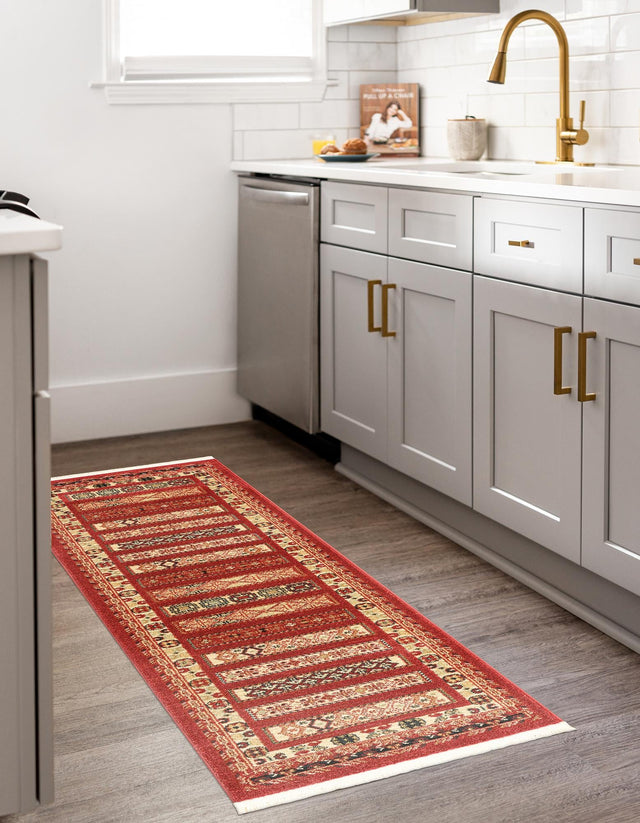 Rust Red 2' 7 x 19' 8 Fars Runner Area Rug 100% Polypropylene Unique Traditional Carpet for Classical Living, Dining Room & Office Spaces for Sale at Rug Engine