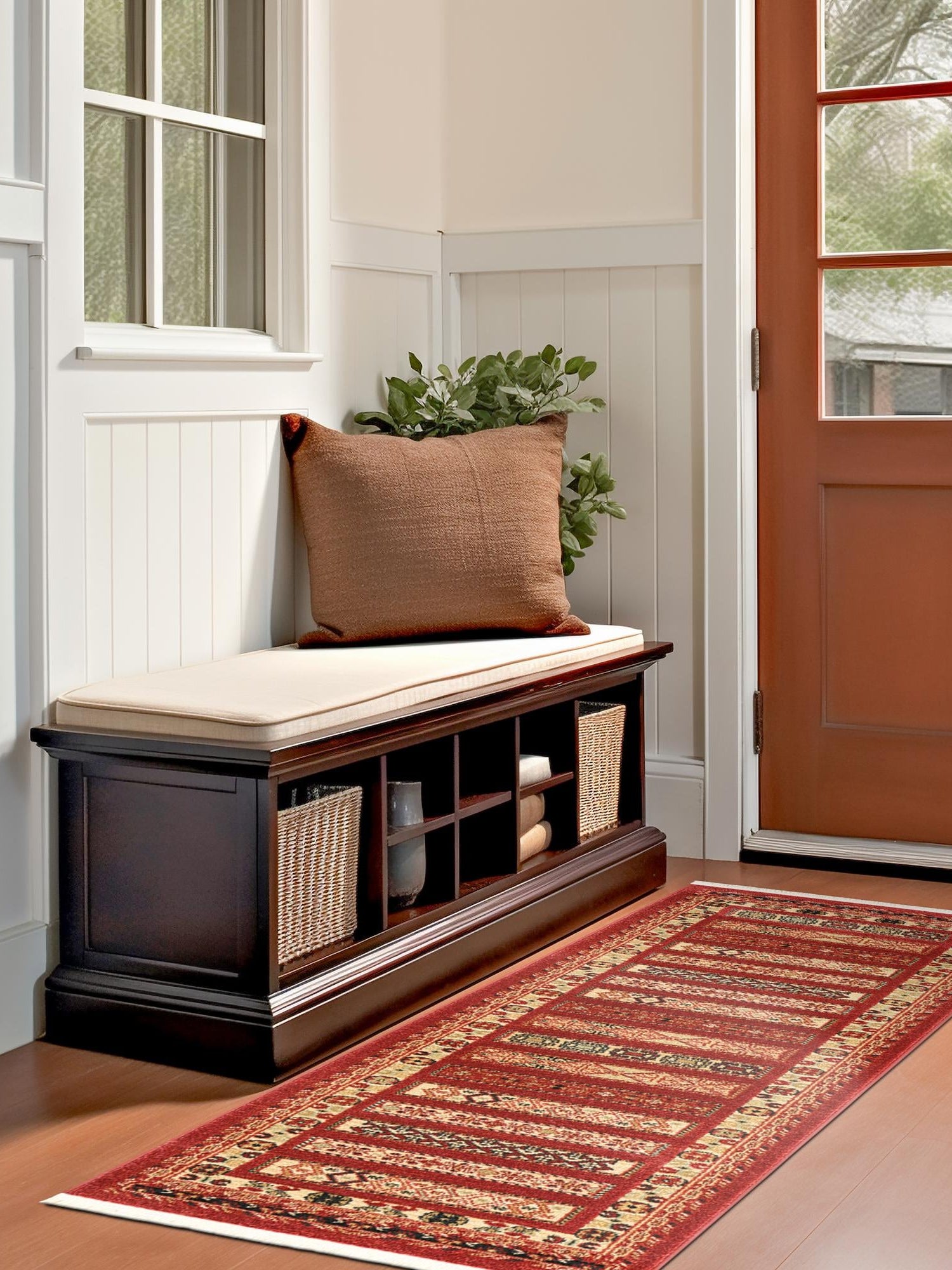 Rust Red 2' 7 x 19' 8 Fars Runner Area Rug 100% Polypropylene Unique Traditional Carpet for Classical Living, Dining Room & Office Spaces for Sale at Rug Engine