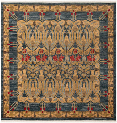 Navy Blue 8' x 8' Edinburgh Square Area Rug 100% Polypropylene Easy Clean With Cotton Backing Traditional Classic Design Carpet for Living, Dining Room, Office for Sale at Rug Engine