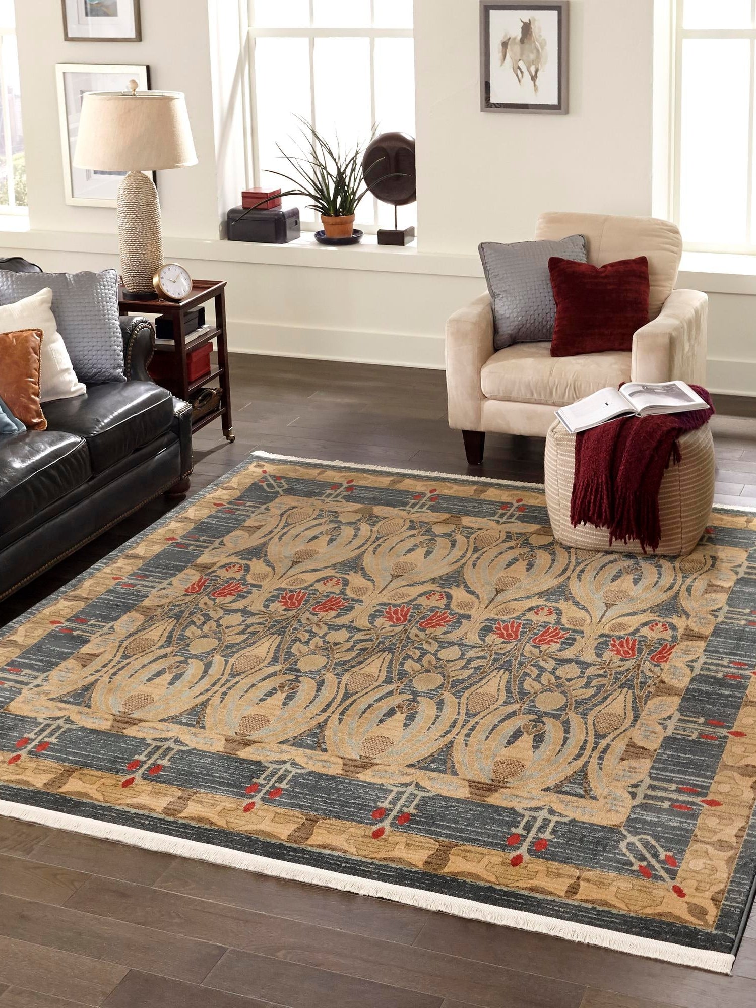 Navy Blue 6' 1 x 6' 1 Edinburgh Square Area Rug 100% Polypropylene Easy Clean With Cotton Backing Traditional Classic Design Carpet for Living, Dining Room, Office for Sale at Rug Engine