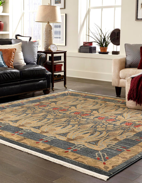 Navy Blue 6' 1 x 6' 1 Edinburgh Square Area Rug 100% Polypropylene Easy Clean With Cotton Backing Traditional Classic Design Carpet for Living, Dining Room, Office for Sale at Rug Engine