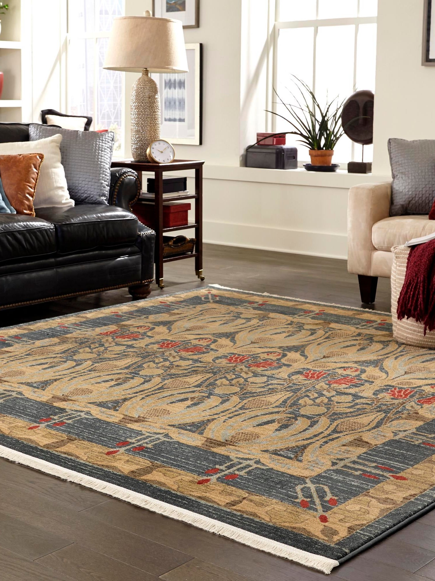 Navy Blue 8' x 8' Edinburgh Square Area Rug 100% Polypropylene Easy Clean With Cotton Backing Traditional Classic Design Carpet for Living, Dining Room, Office for Sale at Rug Engine