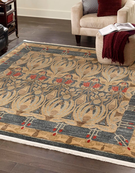 Navy Blue 6' 1 x 6' 1 Edinburgh Square Area Rug 100% Polypropylene Easy Clean With Cotton Backing Traditional Classic Design Carpet for Living, Dining Room, Office for Sale at Rug Engine