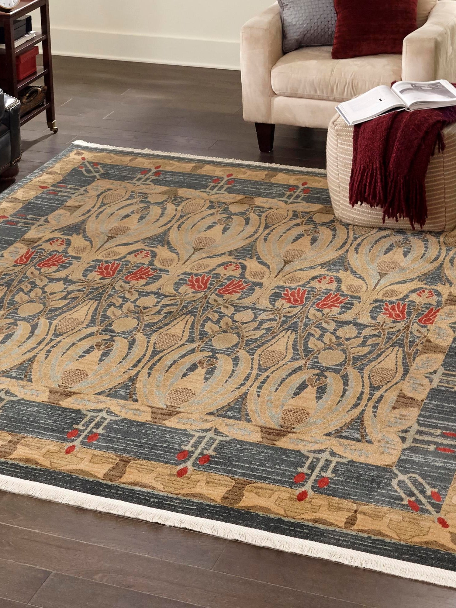 Navy Blue 7' 10 x 7' 10 Edinburgh Square Area Rug 100% Polypropylene Easy Clean With Cotton Backing Traditional Classic Design Carpet for Living, Dining Room, Office for Sale at Rug Engine