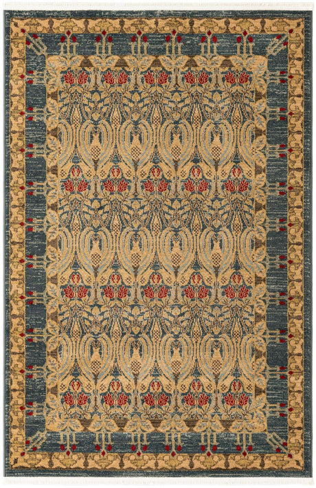 Navy Blue 4' 1 x 6' 1 Edinburgh Rectangle Area Rug 100% Polypropylene Easy Clean With Cotton Backing Traditional Classic Design Carpet for Living, Dining Room, Office for Sale at Rug Engine