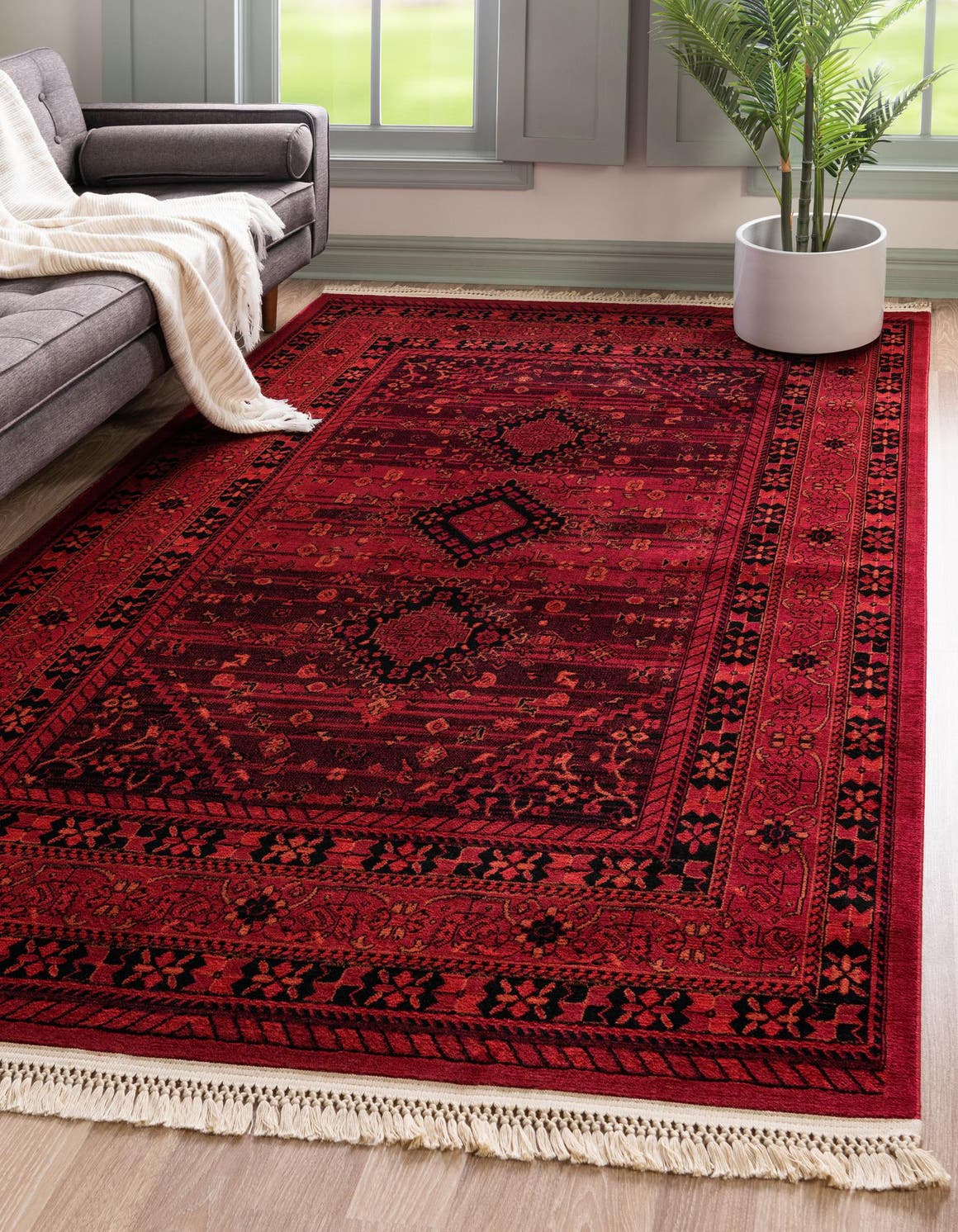 Red 10' x 13' 1 Tekke Rectangle Area Rug Classic Traditional Vintage Design Carpet for Living Rooms, Dining, Bedrooms, Office Space for Sale at Rug Engine