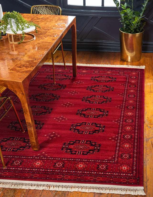 Red 5' 3 x 7' 1 Tekke Rectangle Area Rug Classic Traditional Vintage Design Carpet for Living Rooms, Dining, Bedrooms, Office Space for Sale at Rug Engine