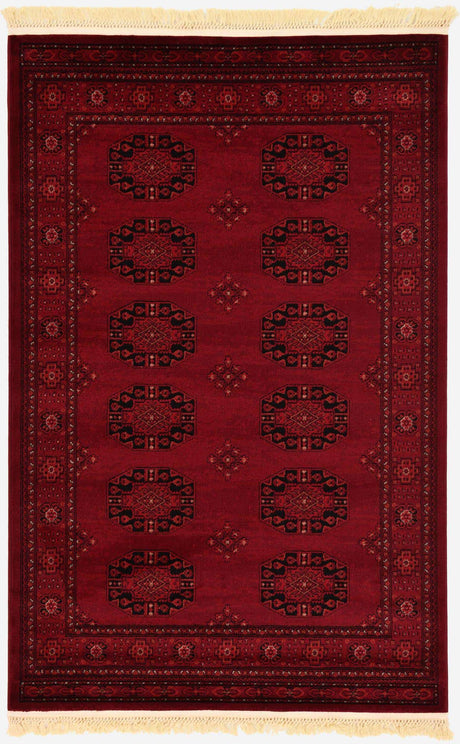 Red 4' 1 x 6' 1 Tekke Rectangle Area Rug Classic Traditional Vintage Design Carpet for Living Rooms, Dining, Bedrooms, Office Space for Sale at Rug Engine