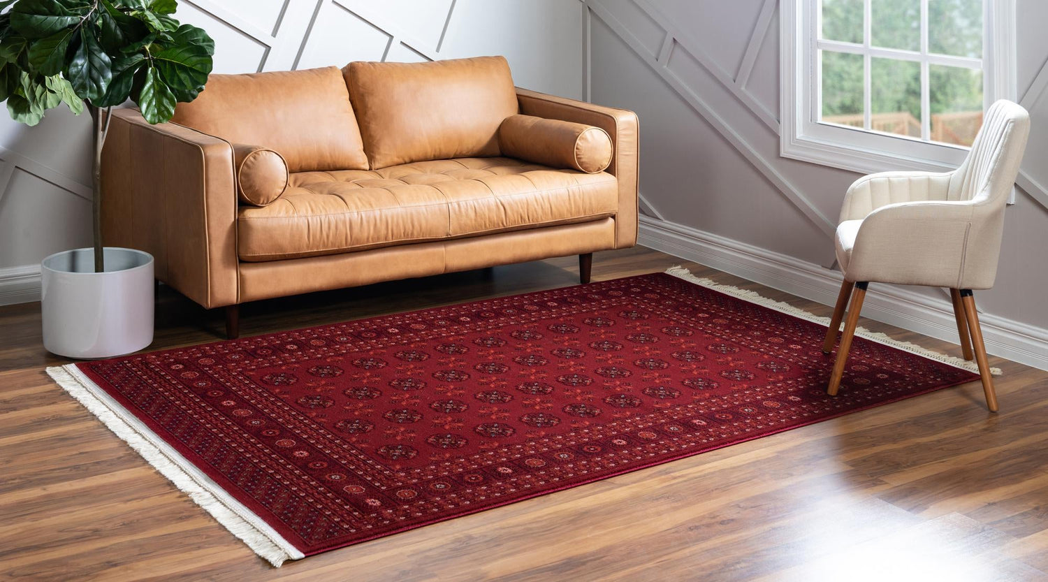 Red 7' 10 x 10' Tekke Rectangle Area Rug Classic Traditional Vintage Design Carpet for Living Rooms, Dining, Bedrooms, Office Space for Sale at Rug Engine