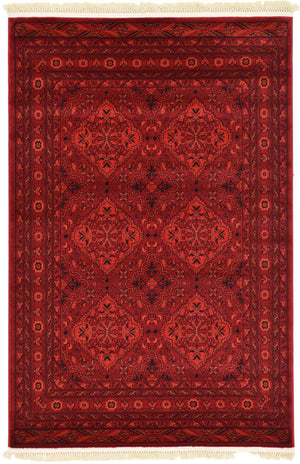Red 4' 1 x 6' 1 Tekke Rectangle Area Rug Classic Traditional Vintage Design Carpet for Living Rooms, Dining, Bedrooms, Office Space for Sale at Rug Engine