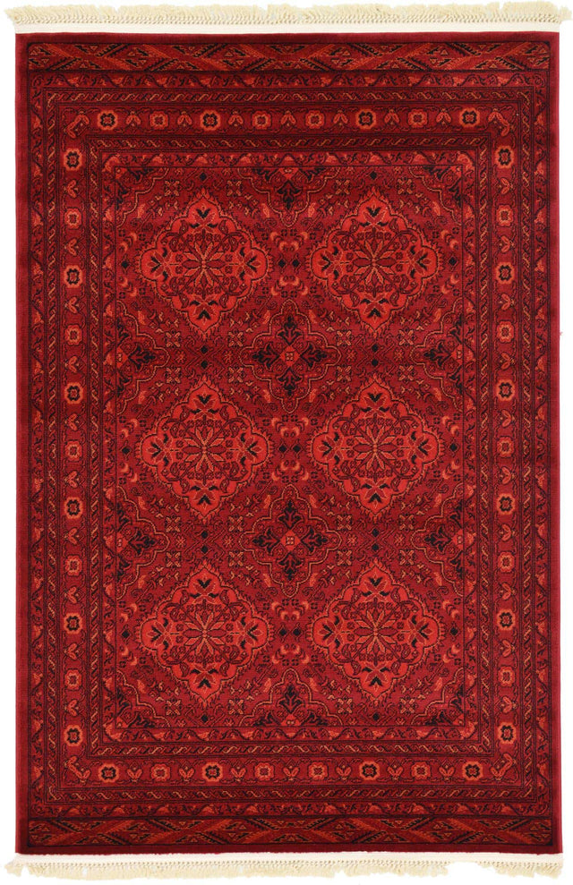 Red 4' 1 x 6' 1 Tekke Rectangle Area Rug Classic Traditional Vintage Design Carpet for Living Rooms, Dining, Bedrooms, Office Space for Sale at Rug Engine