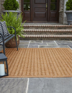 Light Brown 5' 3 x 5' 3 Outdoor Border Square Area Rug Weather Resistant for Patio, Deck, Terrace, Balcony, Porch 100% Polypropylene Classic Bordered Carpet for Sale at Rug Engine