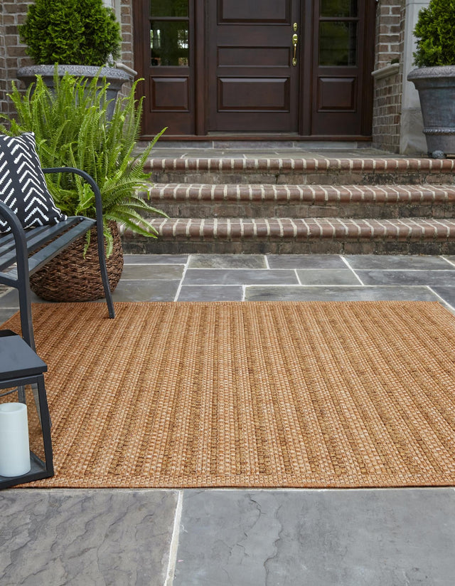 Light Brown 5' 3 x 5' 3 Outdoor Border Square Area Rug Weather Resistant for Patio, Deck, Terrace, Balcony, Porch 100% Polypropylene Classic Bordered Carpet for Sale at Rug Engine