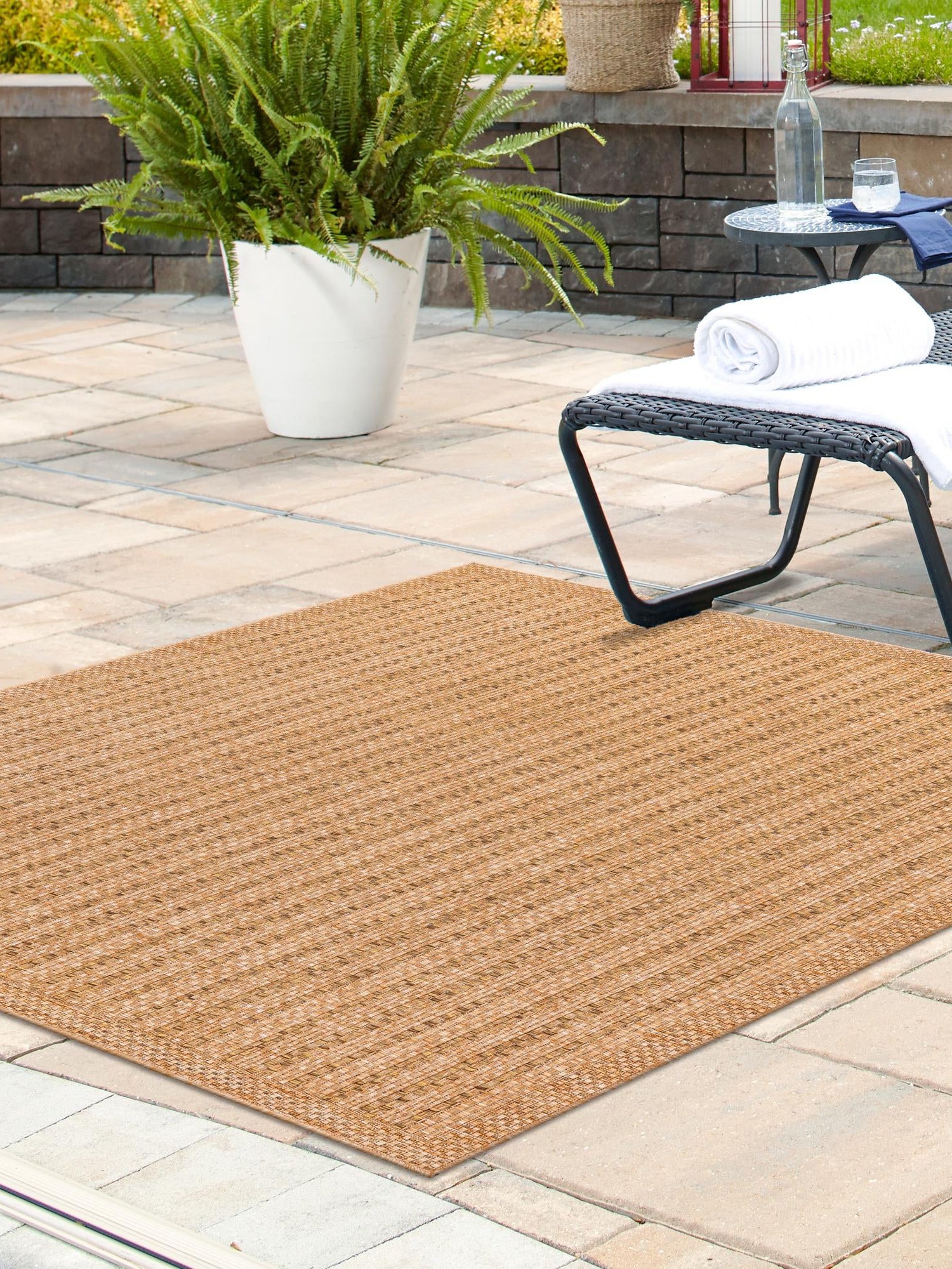 Light Brown 5' 3 x 5' 3 Outdoor Border Square Area Rug Weather Resistant for Patio, Deck, Terrace, Balcony, Porch 100% Polypropylene Classic Bordered Carpet for Sale at Rug Engine